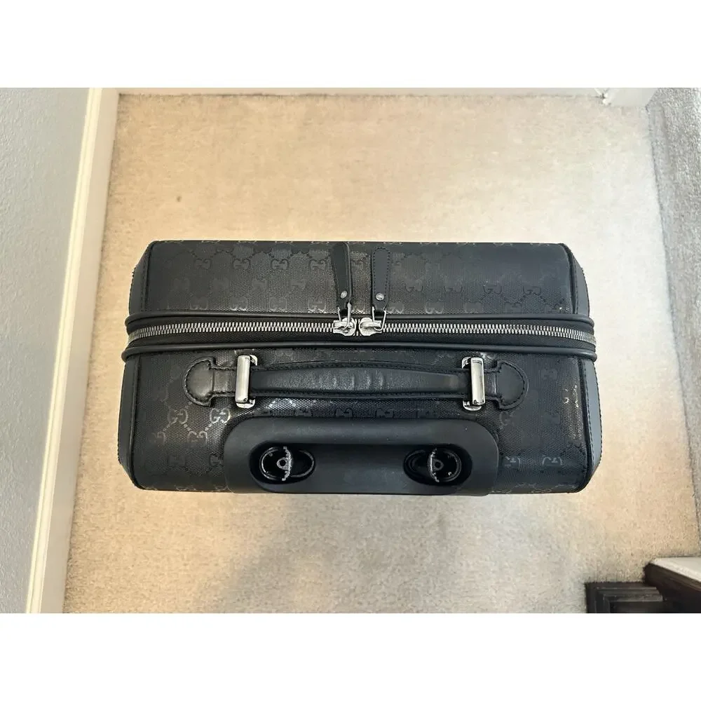 AUTHENTIC GUCCI GG IMPRIME TROLLEY SUITCASE CARRY-ON LUGGAGE BLACK 293909